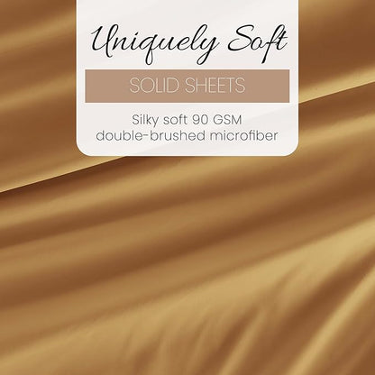 Linen Market Brushed Microfiber Twin Sheet Set 3 Piece – Oeko-TEX Certified Ultra Soft & Wrinkle-Free - 16" Deep Pocket Sheets - Easy Care Twin Size - Gold