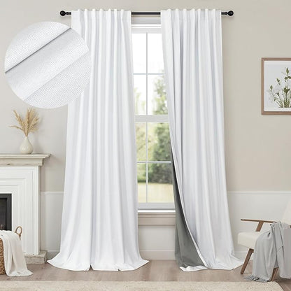 Neutral 10ft Blackout Curtains 120 Inches Long Elegant Cottage Floor Length Blinds Shades Tall Linen Curtain for Sliding Door 2 Panels Privacy Room Divider Drapes for Living Room Villa Back Tab White