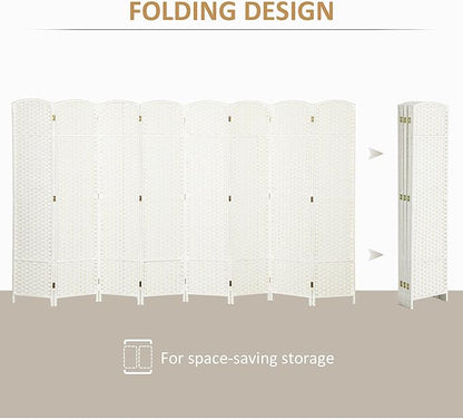 HOMCOM Room Divider, 8 Panel Folding Privacy Screen, 5.6' Tall Freestanding Wall Partition for Home Office, Bedroom, White