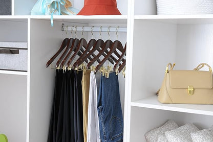 Quality Hangers Quality Wooden Skirt Hangers with Clips 80-Pack Walnut Pants Adjustable Gold Metal Clips, Swivel Hook, Coat, Jacket, Blouse Suit (Walnut - 80) 17.5'' inch