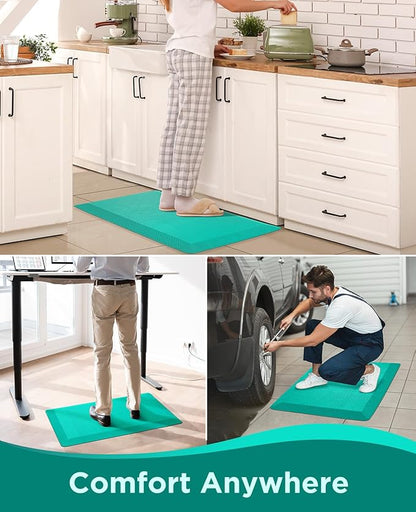 Ophanie Kitchen Mats for Floor, 3/4 Inch Thick Kitchen Rugs, 20''x32'' Anti Fatigue Standing Cushioned Mat, Waterproof,Comfort Ergonomic Mat for Office, Home, Sink, Teal Non-Slip Bottom