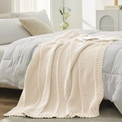 Amélie Home Chevron Chenille Knit Throw Blanket for Couch, Cozy Texture Decorative Soft Blanket for Sofa & Chair, 60"x80", Ivory