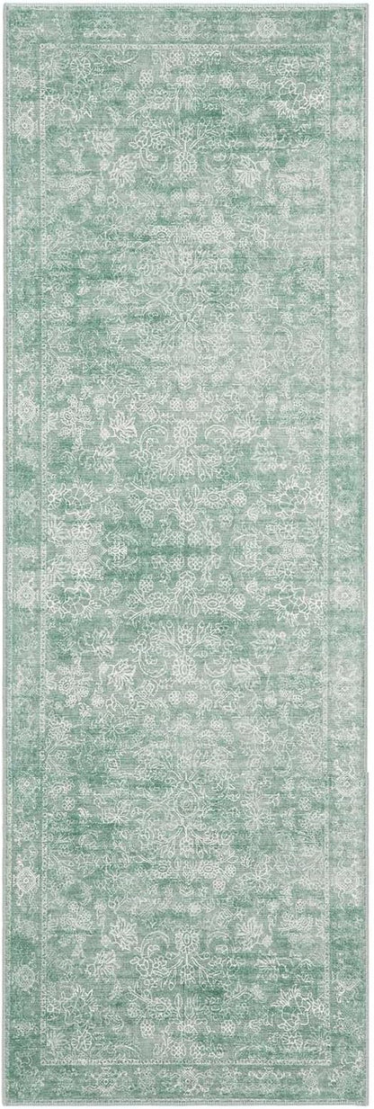 jinchan Runner Rug 2x5 Green Kitchen Rug Hallway Runner - Machine Washable Vintage Floral Non-Slip Low Pile Soft Ultra-Thin Distressed Carpet for Entryway Farmhouse Bedroom Laundry Room (2’x5’, Green)