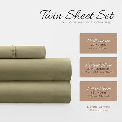 Linen Market Bed Sheets for Twin Size Bed (Sage) - Sleep Better Than Ever with These Soft and Cooling Twin Sheets - Deep Pocket Fits 16" Thick Beds - 3 Piece Twin Sheet Set