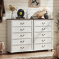 Farmhouse 5 Drawer Dresser Set of 2 for Bedroom, 45" Tall Rustic Chests of Drawers w/ 4 Solid Wood Feet, Mid Century Vintage Wooden Closet Storage Dressers Organizer for Living Room, White