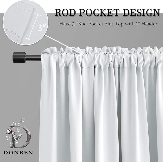 DONREN Greyish White Room Darkening Window Curtain Panels - Off White Thermal Insulated Rod Pocket Curtains for Bathroom (42 Width x 63 Length,2 Panels)