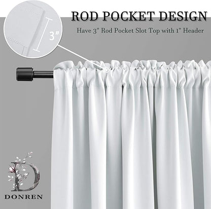DONREN Greyish White Room Darkening Window Curtain Panels - Off White Thermal Insulated Rod Pocket Curtains for Bathroom (42 Width x 63 Length,2 Panels)