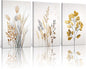 YCJKJDZ Beige Botanical Wrapped Canvas Wall Art Set of 3, Boho Watercolor Wildflower Pampas Grass Poster Neutral Leaf Art Fall Nature plant Prints for Living Room, Bedroom, Office, – 16x24 in