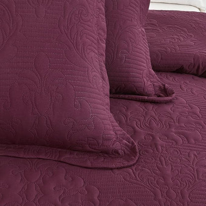 CHIXIN Bedspread Coverlet Quilt Set Full Size - Lightweight Bedding Cover - Ultrasonic Quilting - 5 Piece Reversible Bedspread - Elegant Damask Paisley Pattern (Full, Purple)