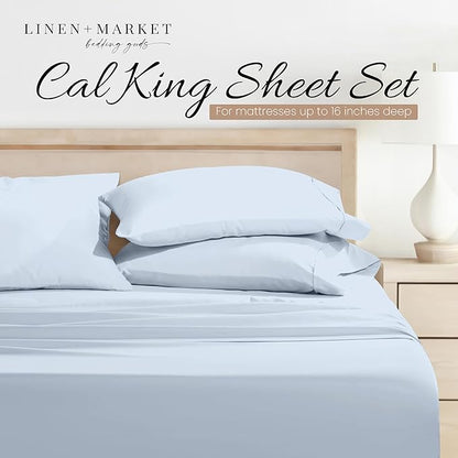 Linen Market Bed Sheets for Cal King Size Bed (Light Blue) - Sleep Better Than Ever with These Soft and Cooling California King Sheets - Deep Pocket Fits 16" Thick Beds - 4 Piece Cal King Sheet Set