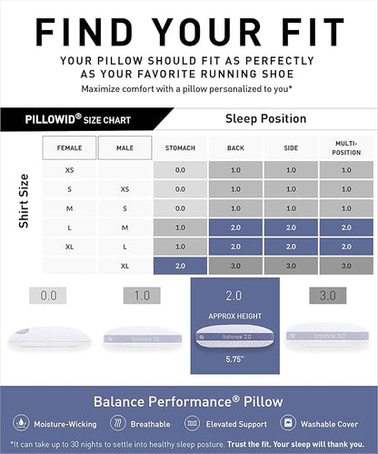 Bedgear Balance Performance Pillow – 2.0 - Moisture Wicking Bed Pillow for All Sleep Positions - Medium Firmness Bed Pillow - Washable Removable Cover – 20" W x 26" L x 5.75" H
