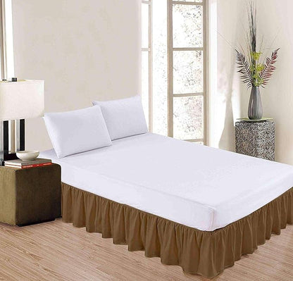 Taupe Solid Ruffled Bed Skirt Queen-XL-12 Inch Drop Split Corner, Microfiber Bedskirt with Platform Three Sided Coverage