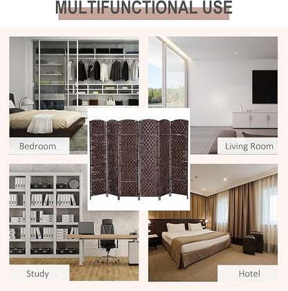 HOMCOM Room Divider, 6 Panel Folding Privacy Screen, 6FT Tall Portable Wicker Weave Partition Wall Divider for Bedroom, Home Office, Brown