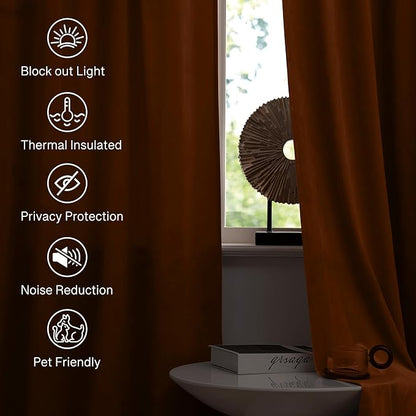 StangH Pumpkin Orange Curtains Velvet 96 inches for Living Room, Elegant Retro Home Decoration Thermal Insulated Light Blocking Sliding Door Curtains for Dining Room, W52 x L96, 2 Panels