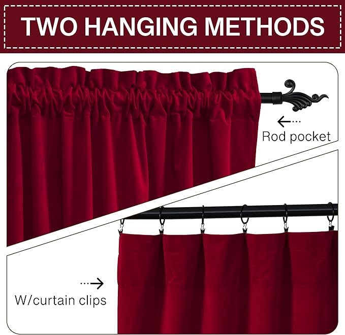 StangH 102 inches Long Red Velvet Curtains Thermal Insulated for Bedroom, Christmas Decor Blackout Curtains Room Darkening Privacy Added for Holiday Party/Sliding Door, W52 x L102, 2 Panels