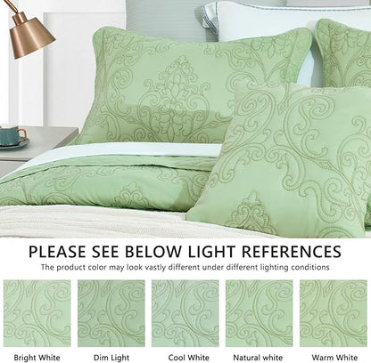 CHIXIN Bedspread Coverlet Set Queen Size - Lightweight Bedding Cover - Beautiful Stitching - 5 Piece Reversible Bedspread - Luxury Damask Paisley Pattern (Queen, Peak Green)