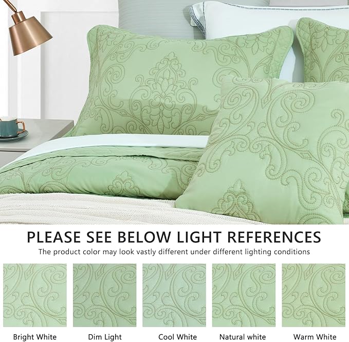 CHIXIN Oversized Bedspread Coverlet Set King Size - Lightweight Bedding Cover - Beautiful Stitching - 5 Piece Reversible Bedspread - Luxury Damask Paisley Pattern (King, Peak Green)