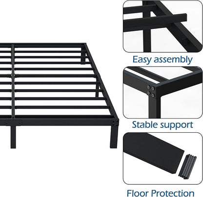 9 Inch Queen Bed Frame Heavy Duty Low Profile Metal Platform No Box Spring Needed, Maximum Storage, Easy to Assembly, Noise Free, Black