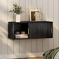 Floating Nightstand with Sliding Doors, Modern Large Night Stand Storage Shelf Wall Mounted Bedside Tables for Bedroom, Study Room Black