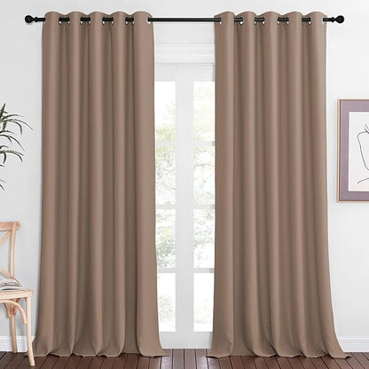 NICETOWN Sliding Door Window Treatment Blackout Patio Door Curtain Panels, Privacy Thermal Drapes for Bedroom Living Room Department with Grommet Top (Cappuccino, W66 x L110)