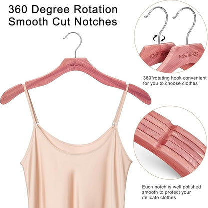 TOPIA HANGER Red Cedar Coat Hangers 12 Pack, Premium Wood Suit Sweater No Shoulder Bump Hangers, 360° Swivel Hook and Cut Notches Clothes Hangers for Sweater, Coat, Shirts, Jackets, Dress, CT84C