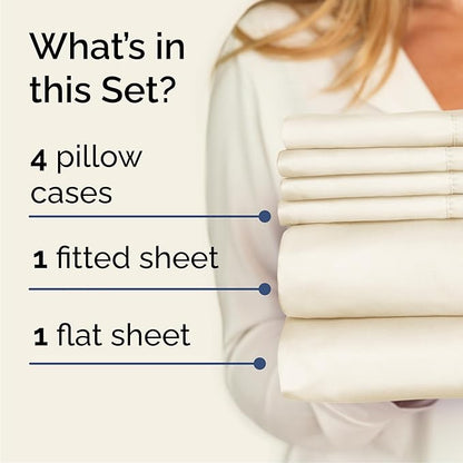 Cal King 6 Piece Sheet Set - Cooling, Comfy & Breathable - Hotel Luxury Bedding, Includes Fitted Sheet for Women, Men, Kids & Teens - 1 Flat, 1 Fitted Sheet, 4 Pillowcases w/Deep Pockets - Off White