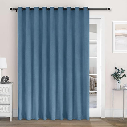 Macochico 120"Wx84"L 100% Blackout Chenille Curtains for Sliding Door Living Room Bedroom, Luxury Drapery for Hotel Home Theater, Ashtray Blue Thermal Window Treatments with Tieback, Grommet, 1 Panel