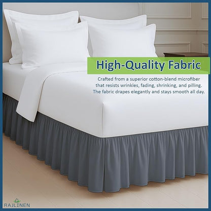 Rajlinen Ruffled Bed Skirt Full, 18 Inch Drop Dust Ruffle with Split Corners, 100% Microfiber Bedskirt with Platform, Three-Sided Coverage Ruffled Gathering Design, Dark Grey