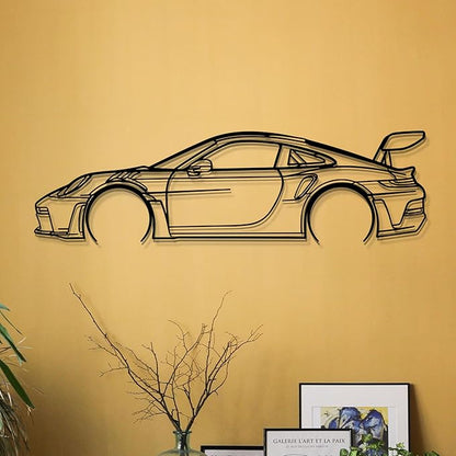Dekory Car Wall Art – 911 GT3 RS (992) Black Metal Sports Car Silhouette, Modern Industrial Automotive Wall Decor for Garage, Living Room or Bedroom – 56 Inch (XXL)