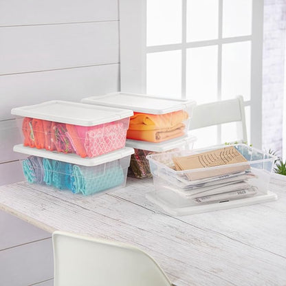Sterilite 24-Pack 6 Quart Storage Box, Stackable Clear Plastic Bins with Snap-On Lids - Heavy-Duty Organizing Containers for Closet, Bathroom, and Office