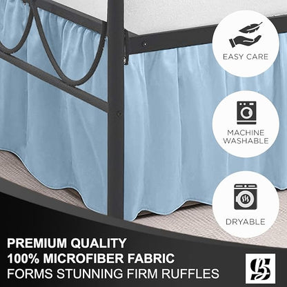 SKY BEDDINGS - King Size Ruffled Bed Skirt with Split Corners - 18 Inch Drop Dust Ruffle Bed Skirt with Platform Three Sided Coverage - 100% Microfiber, Light Blue