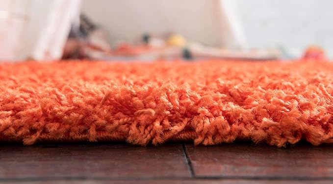Unique Loom Solid Shag Collection Area Rug (2' 2" x 6' 5" Runner, Tiger Orange)