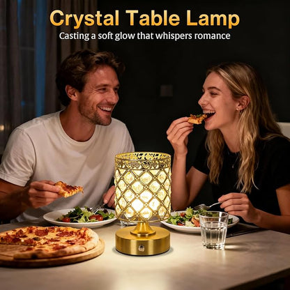 TOBUSA Gold Rechargeable Cordless Table Lamp, 6000mAh Crystal Battery Operated Lamp with 3 Color Temps & Stepless Dimming, Portable Bedside Touch Small Desk Lamp, Vintage Wireless LED Night Light