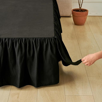 Bed Skirt Queen Size Ruffled Bed Skirt with Split Corners, Queen Bed Skirts 18 Inch Drop with Platform, Black, 18'' Queen