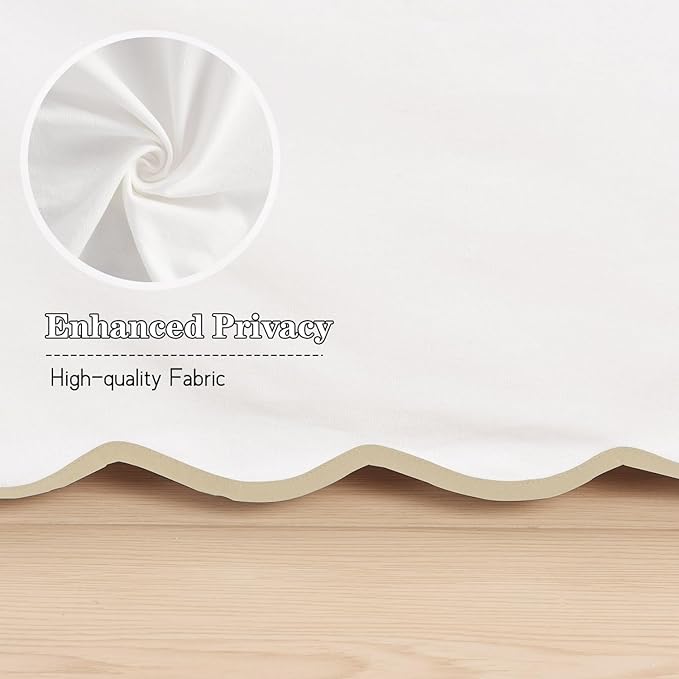 HIG Off White Chic Queen Bed Skirt - Easy Fit Scallop Edge Pleated Bedskirts, 14 Inch Drop Anti-Slip Dust Ruffle, Thick Fabric for Enhanced Privacy, Pre-Washed for Long-Lasting Use(N60022)