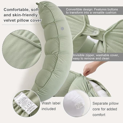 Peallow(Pat. Pend) – Long Round Body Pillow for Adults, Bolster Pillow for Sleeping, Soft and Supportive Pillow for Sleeping & Lumbar Support (Celadon Green, 29.5")