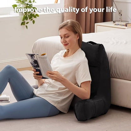 IPYNBAP Reading Pillow with Arms for Adult, Back Pillow for Bed Sitting Up, Shredded Memory Foam Backrest Pillow with Pockets & Removable Washable Cover, Lounging, Watching TV, Reading(24inch Black)