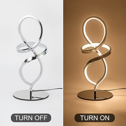 Mayful Modern Lamp with LED Spiral Design, Bedside Lamp with Stepless Dimming Switch, Contemporary Nightstand & Chrome Table Lamp for Bedroom, Living Room, Home Office, 12W 3200K Warm White,2 Pack