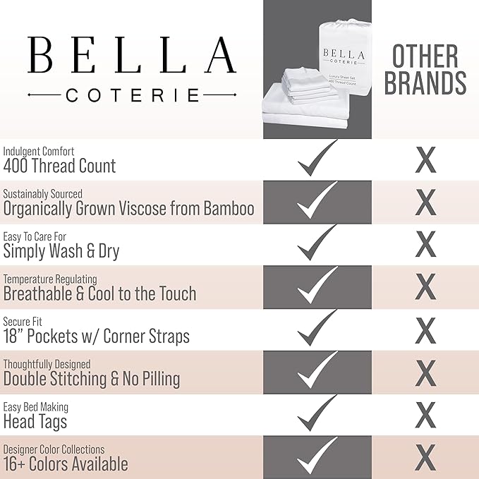 Bella Coterie 6 Piece Luxury Bamboo Viscose Queen Size Sheet Set | 100% Organically Grown | Cooling for Hot Sleepers | 18" Deep Pocket | Soft & Hypoallergenic | 4 Pillowcases [Lilac]