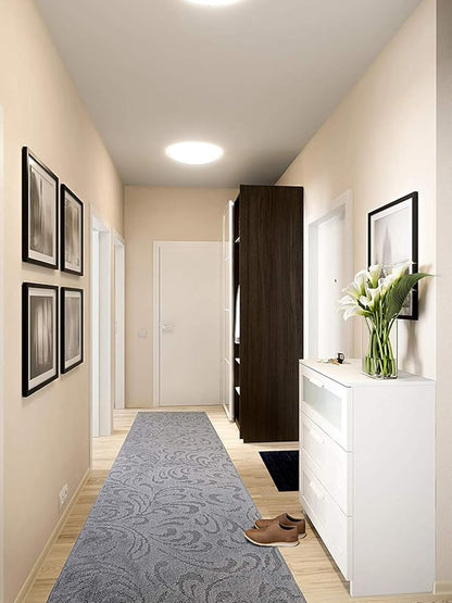 Custom Length Hallway Runner Rug,Slip Resistant,Floral Grey, 26 Inch X 9 feet, Sold and Priced Per Foot