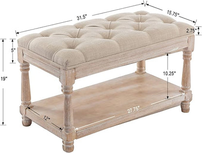 Kmax Storage Entryway Bench Tufted Shoe Rack Bench Wood Window Bench for Hallway Entrance Bedroom Corner-1 Seat, Beige