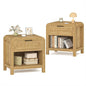 IKENO Wood Nightstand Set of 2 with Storage Drawer, 21" Wide NightStand with Curved Profile Design, Bedside End Table for Bedroom, Living Room, Closet (2, Natural Oak, 1 Drawer)