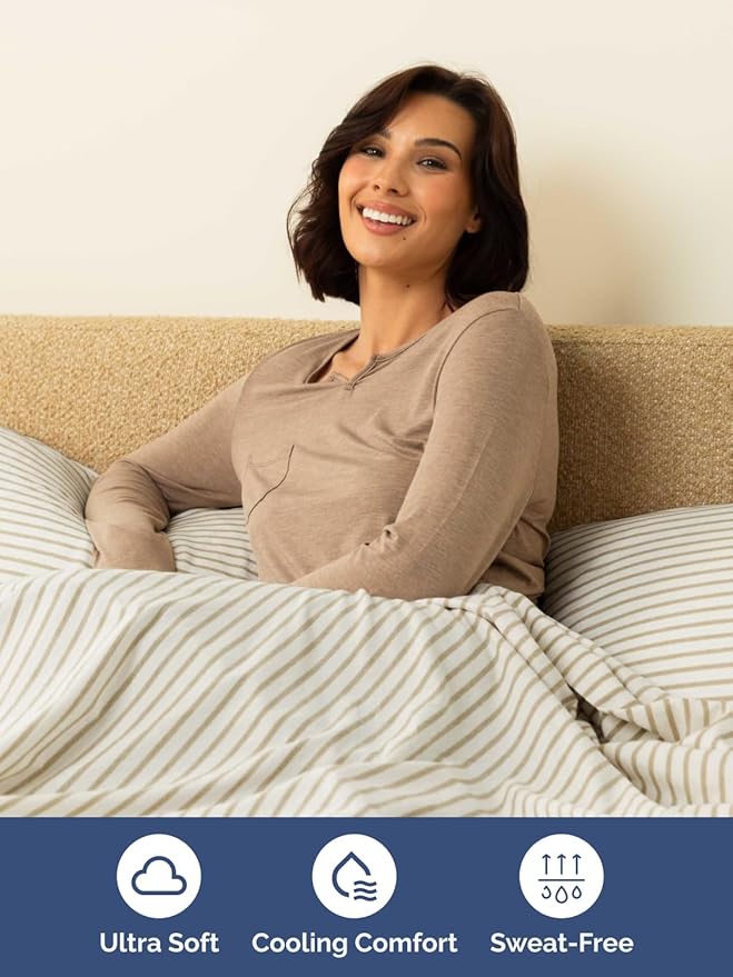 Extra Deep Full Sheet Set - 6 Piece Breathable and Cooling Sheets - Hotel Luxury Bed Sheets Set - Easy Fit - Soft, Wrinkle Free and Comfy Sheets Set - Beige Striped Sheet Set with Extra Deep Pockets