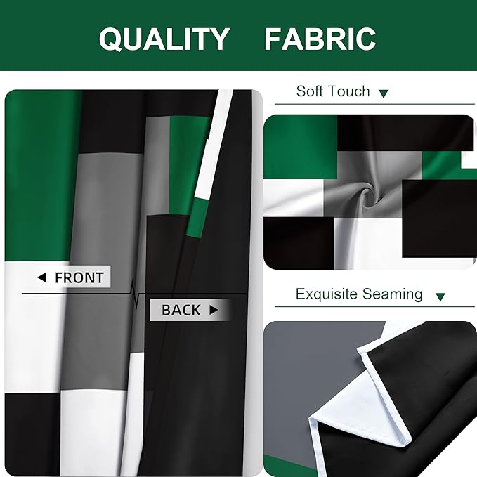 Green 100% Blackout Curtains 45 inch Length 2 Panels Set White Grey Modern Abstract Geometric Drapes for Kitchen Black Out Curtains Insulated Room Darkening Small Window Curtains, 42Wx45L