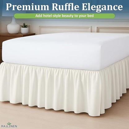 Rajlinen Ruffled Bed Skirt California King, 24 Inch Drop Dust Ruffle with Split Corners, 100% Microfiber Bedskirt with Platform, Three-Sided Coverage Ruffled Gathering Design, Ivory