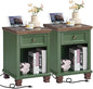 SAVOR LIFE Farmhouse End Tables Living Room Set of 2, Rustic Wood Nightstand with 1 Drawer, Bedside Table with Open Shelf for Bed Room, Side Table for Living Room, Green