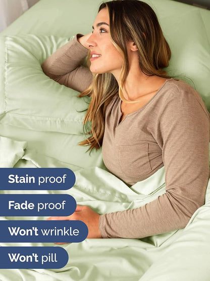Extra Deep Queen Sheet Set - 6 Piece Breathable & Cooling Sheets - Hotel Luxury Bed Sheets Set - Easy & Secure Fit - Soft, Wrinkle Free & Comfy Sheets Set - Light Sage Sheet Set w/Extra Deep Pockets