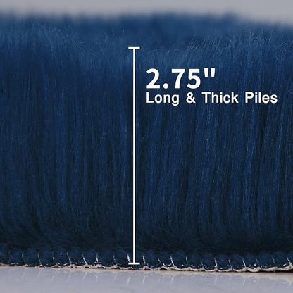 duduta Navy Blue Faux Sheepskin Fur Rug 3x5 ft, Fluffy Shag Bedroom Dorm Nursery Playroom Carpet Rug Non Slip Washable