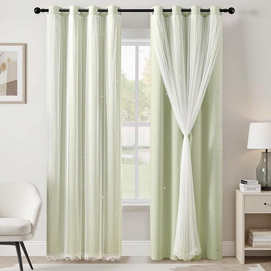 XiDi Green Curtains for Bedroom, Girls Room Blackout Curtains, Kids Room Darkening Curtains, Light Green Decor, 1 Panel Sage Green/52/84/1