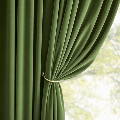 Joydeco Green Velvet Curtains 96 inch 2 Panel, Room Darkening Super Soft Velvet Drapes for Bedroom Living Room Thermal Insulated Window Drapes, Luxury Blackout Rod Pocket Curtains,W52 x L96 inch